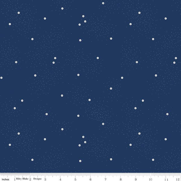 SALE Dainty Daisy C665 Navy - Riley Blake Designs - White Daisies Floral Flowers Pin Dots - Quilting Cotton Fabric