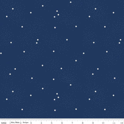 SALE Dainty Daisy C665 Navy - Riley Blake Designs - White Daisies Floral Flowers Pin Dots - Quilting Cotton Fabric