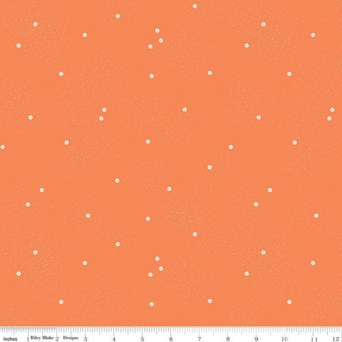 SALE Dainty Daisy C665 Pumpkin - Riley Blake Designs - White Daisies Floral Flowers Pin Dots - Quilting Cotton Fabric