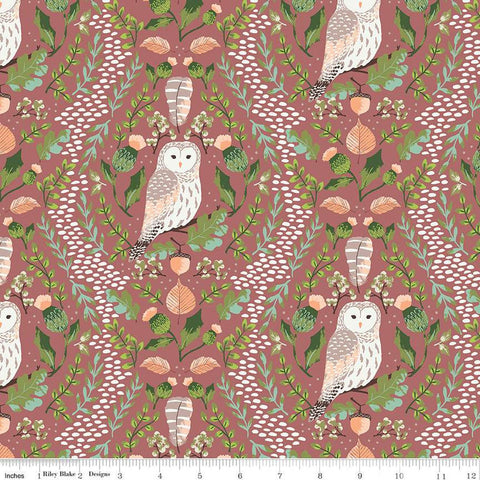 SALE Wildwood Wander Hidden Owl C12431 Rose - by Riley Blake Designs - Owls Damask Floral Flowers - Quilting Cotton Fabric