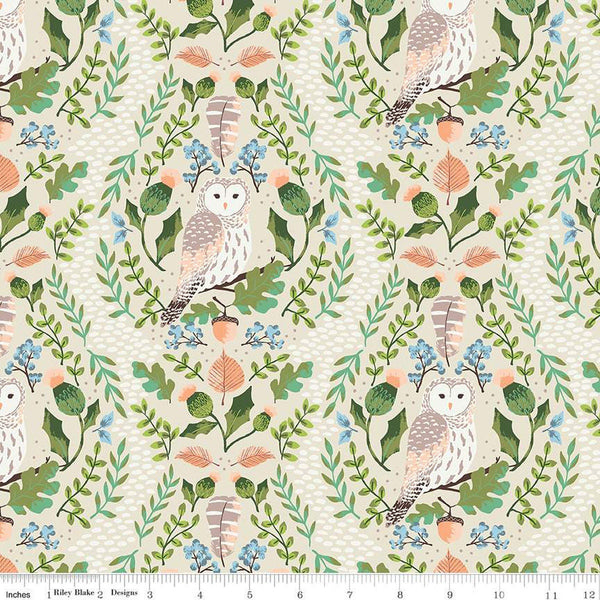 SALE Wildwood Wander Hidden Owl C12431 Taffy - by Riley Blake Designs - Owls Damask Floral Flowers - Quilting Cotton Fabric