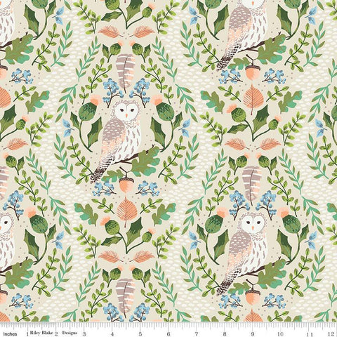 Wildwood Wander Hidden Owl C12431 Taffy - by Riley Blake Designs - Owls Damask Floral Flowers - Quilting Cotton Fabric
