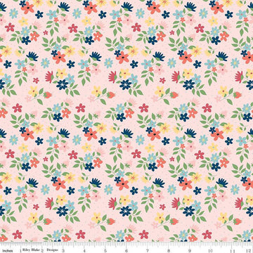 SALE Sew Much Fun Floral C12456 Pink - Riley Blake Designs - Flowers Pin Dots Sewing - Quilting Cotton Fabric