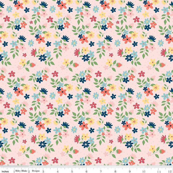 Sew Much Fun Floral C12456 Pink by Riley Blake Designs - Flowers Pin Dots Sewing - Quilting Cotton Fabric