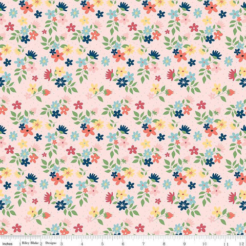 Sew Much Fun Floral C12456 Pink by Riley Blake Designs - Flowers Pin Dots Sewing - Quilting Cotton Fabric