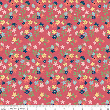 SALE Sew Much Fun Floral C12456 Tea Rose - Riley Blake Designs - Flowers Pin Dots Sewing - Quilting Cotton Fabric