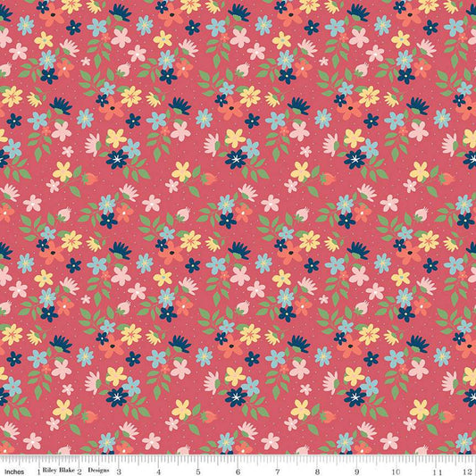 SALE Sew Much Fun Floral C12456 Tea Rose - Riley Blake Designs - Flowers Pin Dots Sewing - Quilting Cotton Fabric