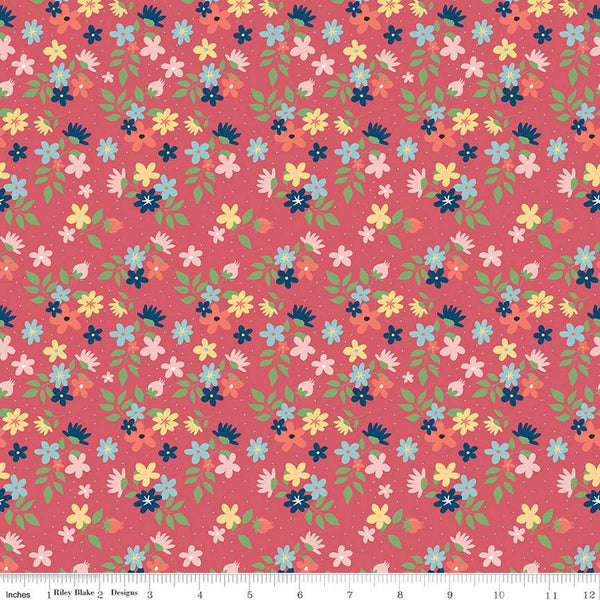 Sew Much Fun Floral C12456 Tea Rose by Riley Blake Designs - Flowers Pin Dots Sewing - Quilting Cotton Fabric