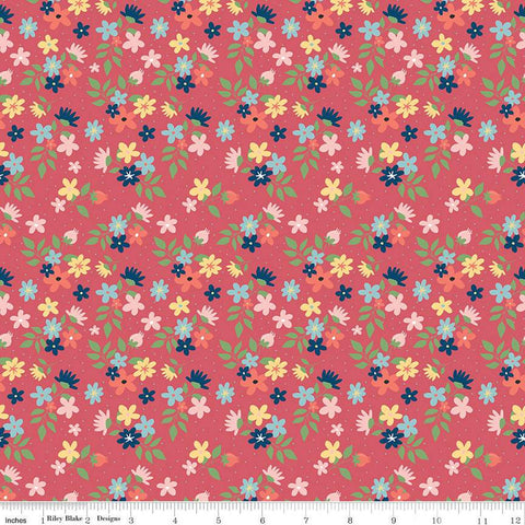 Sew Much Fun Floral C12456 Tea Rose by Riley Blake Designs - Flowers Pin Dots Sewing - Quilting Cotton Fabric