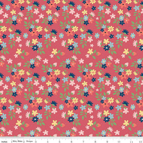 SALE Sew Much Fun Floral C12456 Tea Rose by Riley Blake Designs - Flowers Pin Dots Sewing - Quilting Cotton Fabric