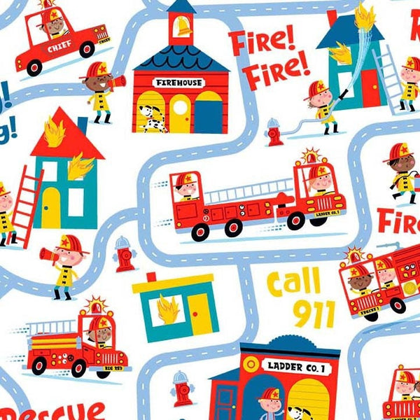 Ladder Co. 1 Fire! Fire! DDC10581 Multi by Michael Miller - Engines Trucks Firefighters Ladder Company One - Quilting Cotton Fabric