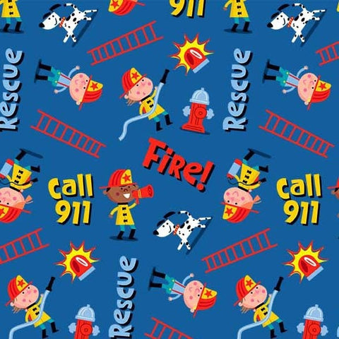 SALE Ladder Co. 1 Emergency Call DDC10584 Cobalt by Michael Miller - Text Dogs Firefighters Ladder Company One - Quilting Cotton Fabric