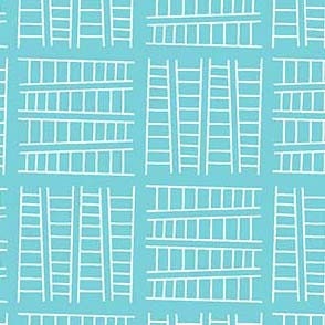 SALE Ladder Co. 1 Tall Ladder Aqua by Michael Miller Fabrics - Ladder Company One Ladders Geometric Children's - Quilting Cotton Fabric