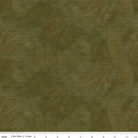 Fat Quarter End of Bolt - Stitchy Birds Stitches C12606 Green by Riley Blake Designs - Folk Art Xs Tone-on-Tone - Quilting Cotton Fabric