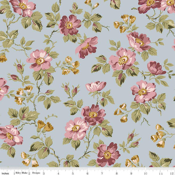 28" End of Bolt - SALE Midnight Garden Floral C12541 Mist by Riley Blake Designs - Flowers - Quilting Cotton Fabric