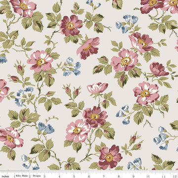 30" End of Bolt - CLEARANCE Midnight Garden Floral C12541 Putty - Riley Blake Designs - Flowers - Quilting Cotton Fabric