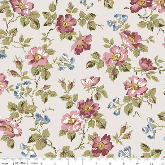 CLEARANCE Midnight Garden Floral C12541 Putty - Riley Blake Designs - Flowers - Quilting Cotton Fabric