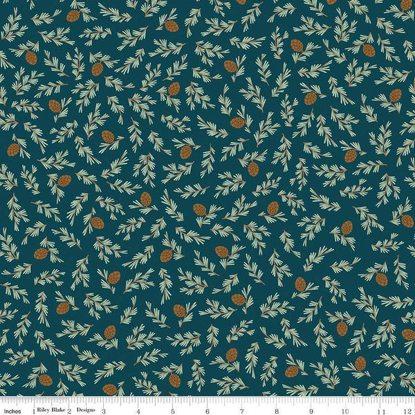 FLANNEL Camp Woodland Pinecones F12572 Navy - Riley Blake Designs - Pines Branches Cones - FLANNEL Cotton Fabric