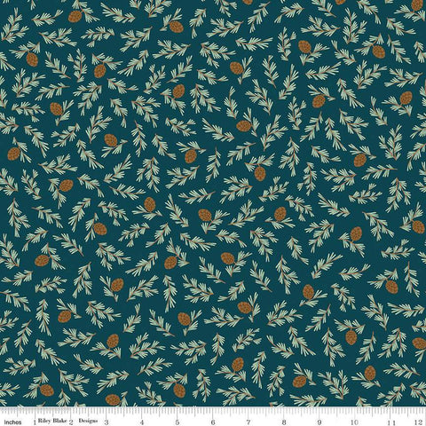 FLANNEL Camp Woodland Pinecones F12572 Navy - Riley Blake Designs - Pines Branches Cones - FLANNEL Cotton Fabric