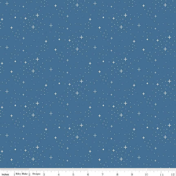 SALE FLANNEL Stars F12583 Denim - Riley Blake Designs - Plus Signs Pin Dots Blue - FLANNEL Cotton Fabric