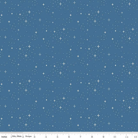FLANNEL Stars F12583 Denim - Riley Blake Designs - Plus Signs Pin Dots Blue - FLANNEL Cotton Fabric