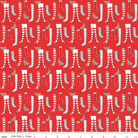 CLEARANCE FLANNEL Pixie Noel 2 Stockings F12581 Red - Riley Blake Designs - Christmas Stocking - FLANNEL Cotton Fabric