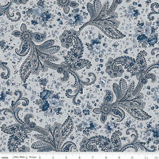 SALE Midnight Garden Paisley C12542 Gray - Riley Blake Designs - Paisleys Floral Flowers - Quilting Cotton Fabric