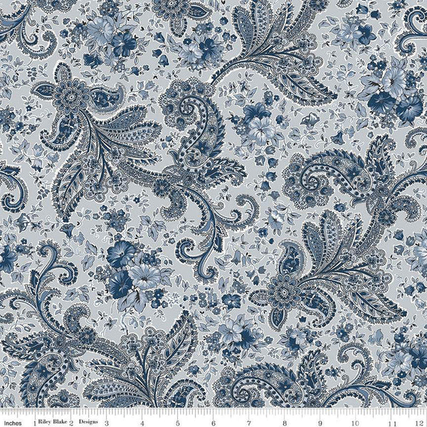 SALE Midnight Garden Paisley C12542 Gray by Riley Blake Designs - Paisleys Floral Flowers - Quilting Cotton Fabric