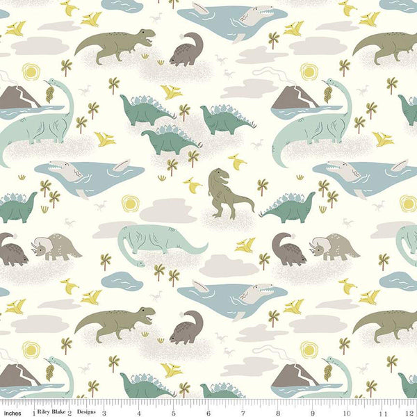 33" End of Bolt - SALE FLANNEL Roar Main F12576 Cream - Riley Blake Designs - Dinosaurs Dinos - FLANNEL Cotton Fabric