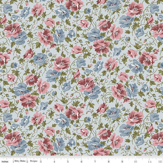SALE Midnight Garden Flowers C12543 Mist - Riley Blake Designs - Floral - Quilting Cotton Fabric