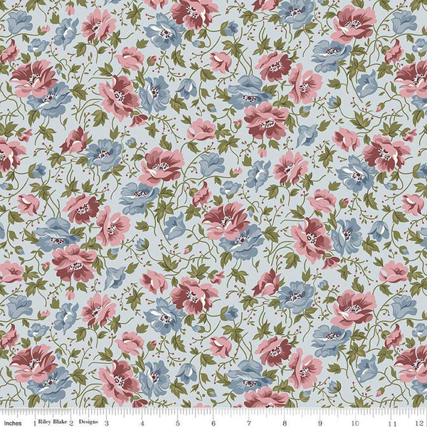 SALE Midnight Garden Flowers C12543 Mist - Riley Blake Designs - Floral - Quilting Cotton Fabric