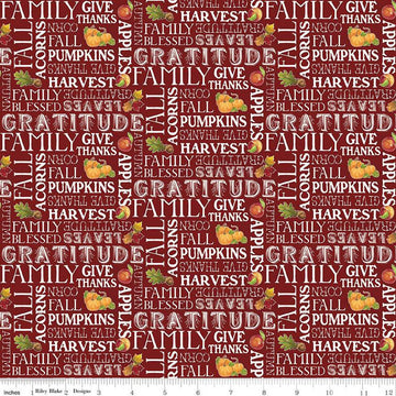 SALE Monthly Placemats November Text C12421 Barn Red - Riley Blake Designs - Autumn Fall Thanksgiving - Quilting Cotton Fabric