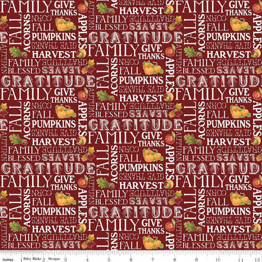 SALE Monthly Placemats November Text C12421 Barn Red - Riley Blake Designs - Autumn Fall Thanksgiving - Quilting Cotton Fabric