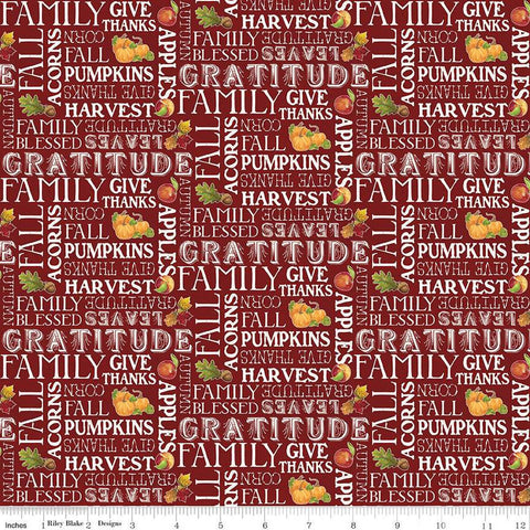 Monthly Placemats November Text C12421 Barn Red by Riley Blake Designs - Autumn Fall Thanksgiving - Quilting Cotton Fabric