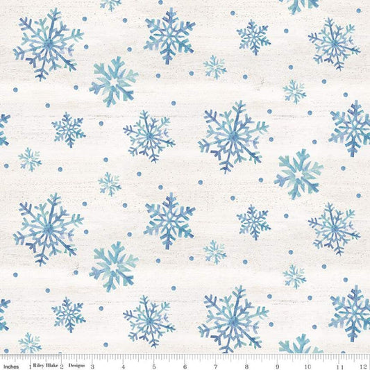 SALE Monthly Placemats January Snowflakes C12401 Cream - Riley Blake Designs - Winter Dots Snowflake - Quilting Cotton Fabric