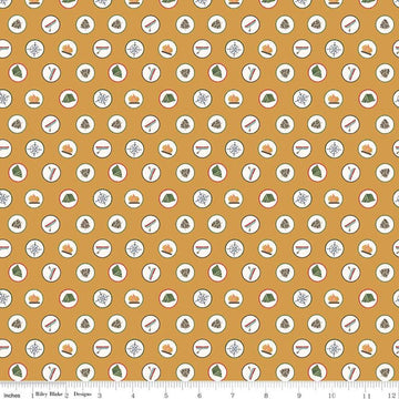 Fat Quarter End of Bolt - CLEARANCE Love You S'more Badges C12141 Gold by Riley Blake  - Camp Camping Icons Dots - Quilting Cotton