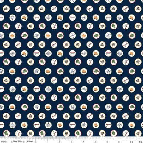 CLEARANCE Love You S'more Badges C12141 Navy by Riley Blake Designs - Camp Camping Icons Dots - Quilting Cotton Fabric