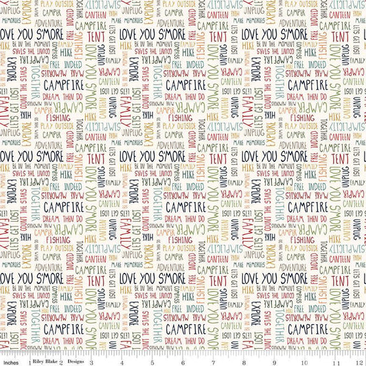 Love You S'more Text C12142 Cream - Riley Blake Designs - Camp Camping Words Phrases - Quilting Cotton Fabric