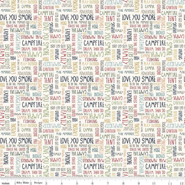 Love You S'more Text C12142 Cream by Riley Blake Designs - Camp Camping Words Phrases - Quilting Cotton Fabric