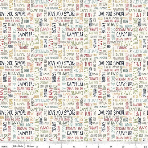 Love You S'more Text C12142 Cream by Riley Blake Designs - Camp Camping Words Phrases - Quilting Cotton Fabric