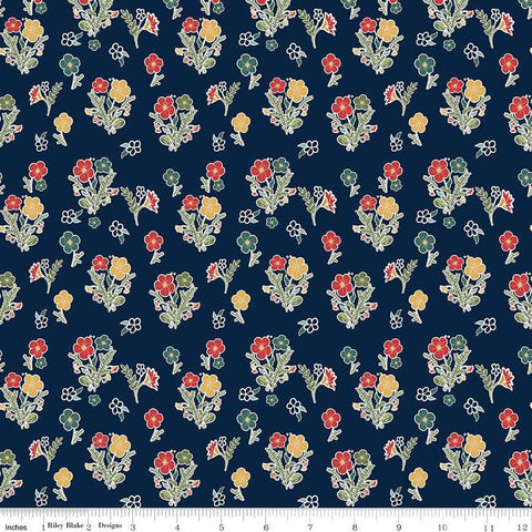 CLEARANCE Love You S'more Floral C12144 Navy by Riley Blake Designs - Camp Camping Flowers - Quilting Cotton Fabric