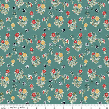 SALE Love You S'more Floral C12144 Teal - Riley Blake Designs - Camp Camping Flowers - Quilting Cotton Fabric