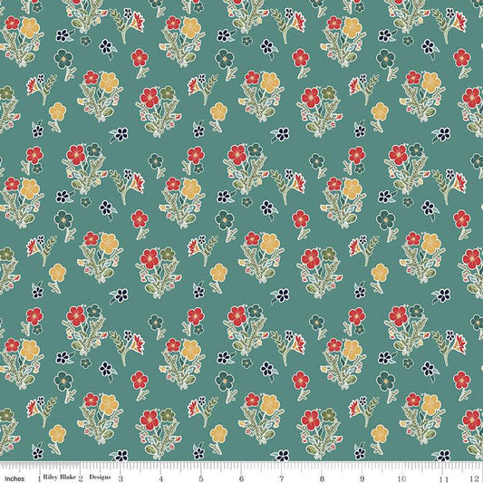 SALE Love You S'more Floral C12144 Teal - Riley Blake Designs - Camp Camping Flowers - Quilting Cotton Fabric
