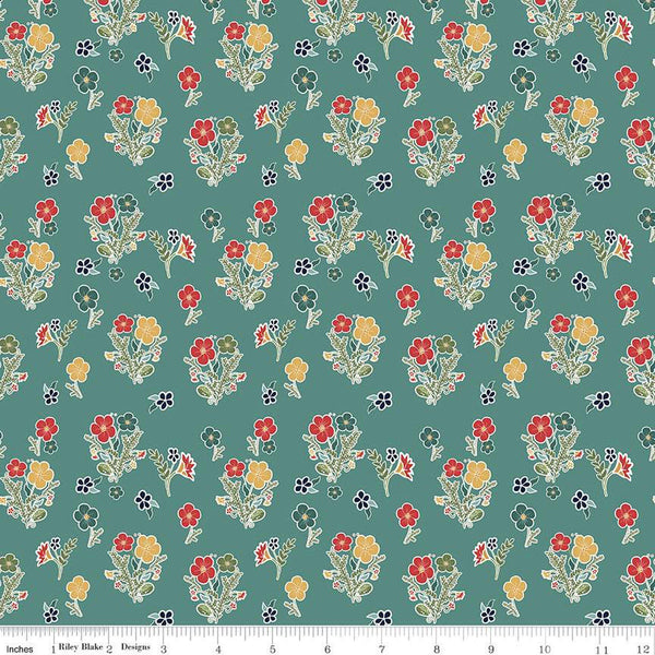 SALE Love You S'more Floral C12144 Teal by Riley Blake Designs - Camp Camping Flowers - Quilting Cotton Fabric