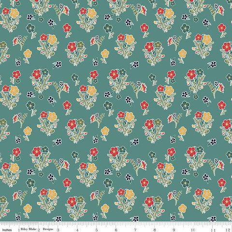 Love You S'more Floral C12144 Teal by Riley Blake Designs - Camp Camping Flowers - Quilting Cotton Fabric