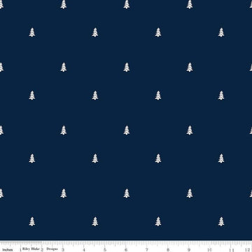 Love You S'more Trees C12146 Navy - Riley Blake Designs - Camp Camping White Pines Pine Tree - Quilting Cotton Fabric