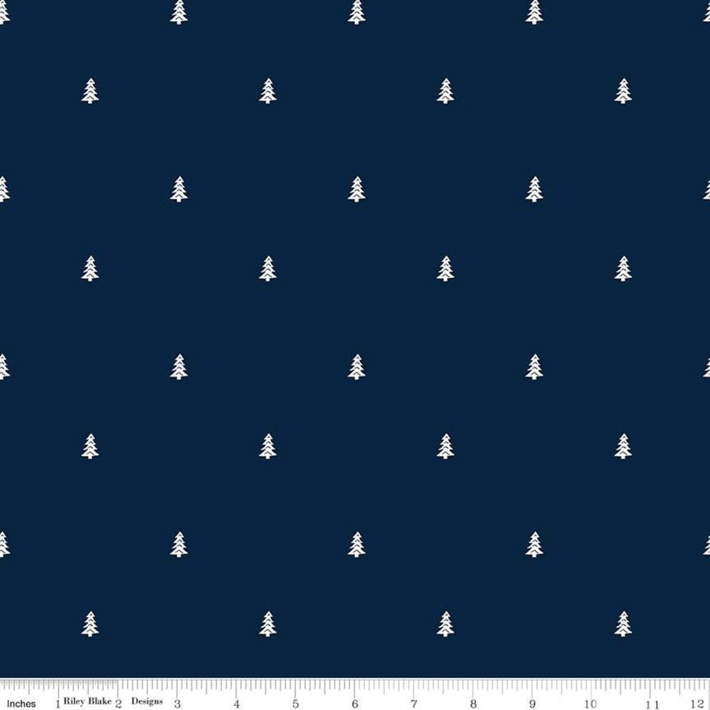 Love You S'more Trees C12146 Navy by Riley Blake Designs - Camp Camping White Pines Pine Tree - Quilting Cotton Fabric