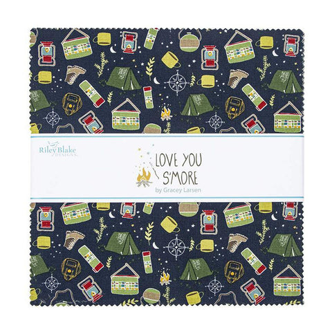 Love You S'more Layer Cake 10" Stacker Bundle - Riley Blake Designs - 42 piece Precut Pre cut - Camping Camp - Quilting Cotton Fabric