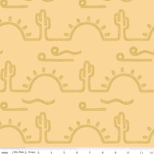 SALE Arid Oasis Desert Sunrise C12492 Beehive by Riley Blake Designs - Cactus Cacti Sun Line-Drawn - Quilting Cotton Fabric