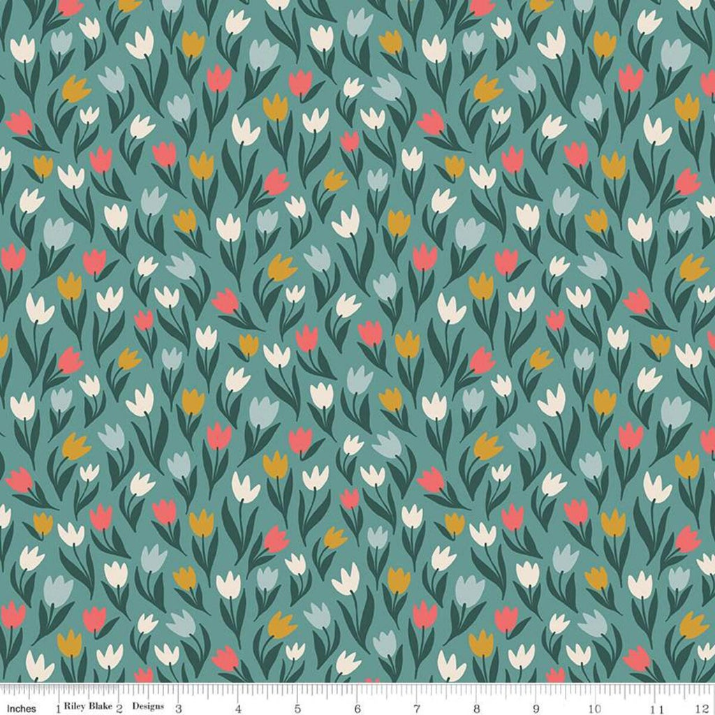 Fairy Dust Tulips C12443 Light Teal - Riley Blake Designs - Floral Flowers - Quilting Cotton Fabric